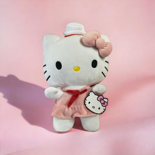 12" Hello Kitty in all pink outfit with red scarf and cute white hat